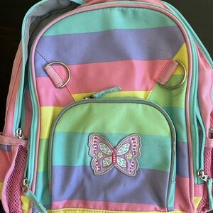 Small Pottery Barn Kids Pastel Striped Backpack with Butterfly Patch